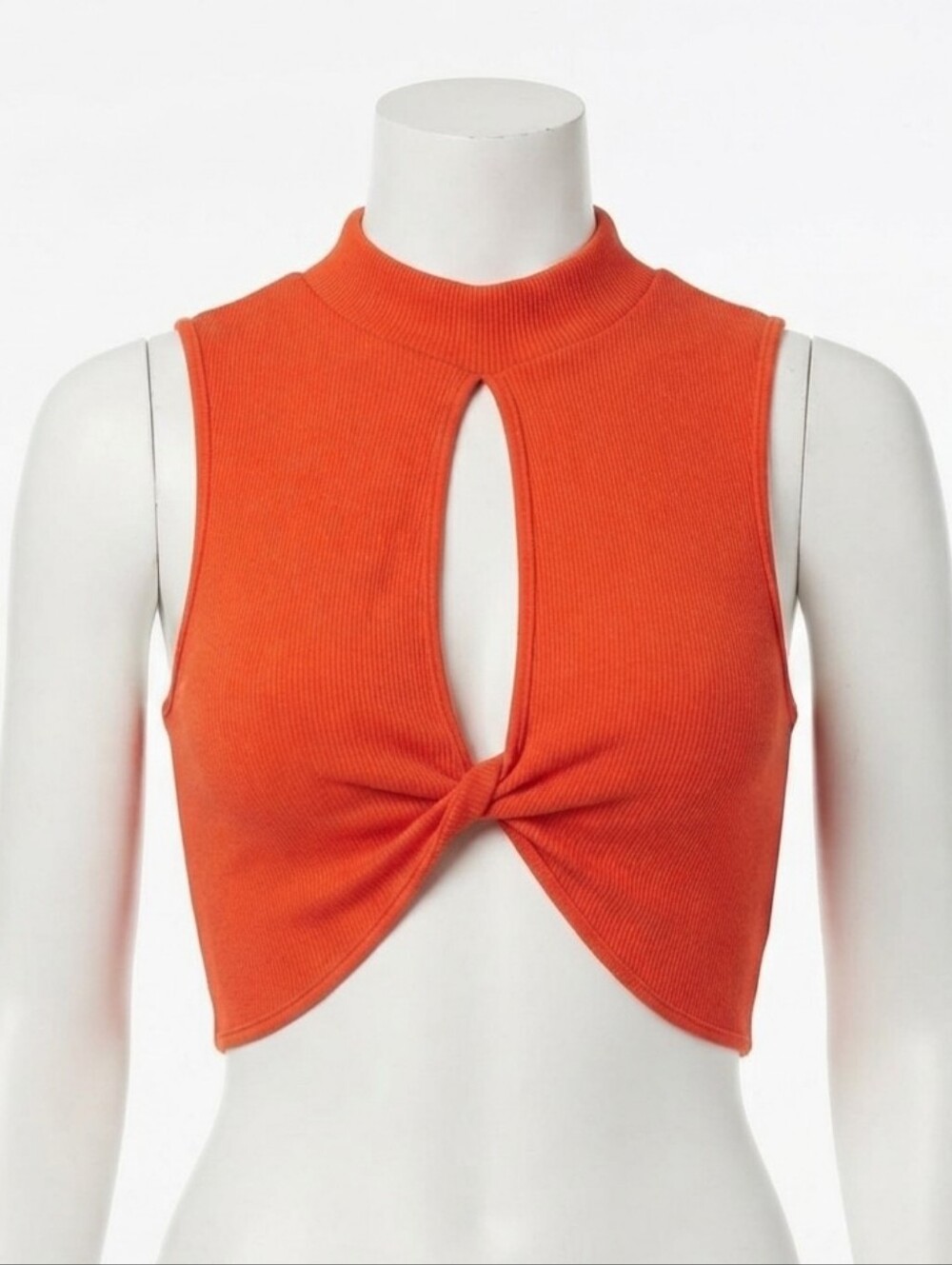 Ribbed Twist-Back Cropped Tank Top - Orange